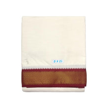EXD743 Men's Traditional Cotton Mayilkann Ganga Jamuna Cotton Dhoti With 4" Polyester Border Unbleach Cream Dhoti Panchakacham Unstitched