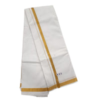 EXD777 Exclusive Dhoties Cotton dhoti with 1" gold border size and Angavastram Gamcha Size 9x5 ( 4Mtrs Dhoti+ 2Mtrs Angavastram)