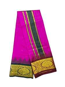 EXD753 Exclusive Dhoties Traditional Art Silk Color Dhoties With 5" inch Jacquard Temple Tower Border size 9X5 (4.15 Mtr Dhoti with 2.30 Mtr Angavastram)