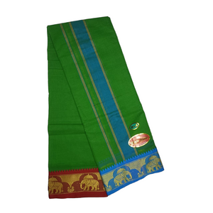 Exclusive Dhoties Men's Traditional Pure Cotton Dhoti With 3" inch Jacquard Border Color Dhoti Size 8X4 (3.6 Mtrs Dhoti + 1.8 mtrs Angavastram)