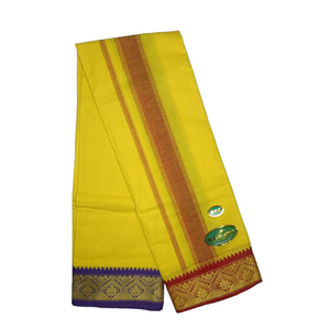 Exclusive Dhoties Men's Traditional Pure Cotton Dhoti With 3" inch Jacquard Border Color Dhoti Size 8X4 (3.6 Mtrs Dhoti + 1.8 mtrs Angavastram)