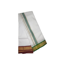 EXD768 Exclusive Dhoties pure Cotton bleached white Dhoti with 3" border with size 9x5 (4 mtrs dhoti + 2 mtrs angavastram gamcha)