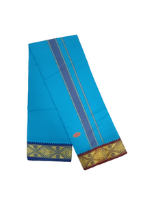 Exclusive Dhoties Men's Traditional Pure Cotton Dhoti With 3" inch Jacquard Polyester Border Color Dhoti Size 8 Mulam(3.60 Mtrs)