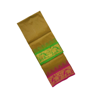 EXD762 Exclusive Dhoties Art silk dhoti with 5" Inch temple tower thalamboo border in size 2 mtrs (4 mulam Lungi size)