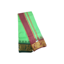 Exclusive Dhoties Traditional Art Silk Color Dhoties With 5" inch Jacquard Temple Tower Border Imitaion Silk size 10X6 (4.62 Mtr Dhoti with 2.77 Mtr Angavastram)