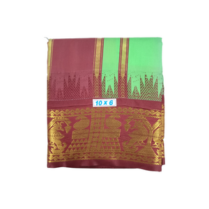 Exclusive Dhoties Traditional Art Silk Color Dhoties With 5" inch Jacquard Temple Tower Border Imitaion Silk size 10X6 (4.62 Mtr Dhoti with 2.77 Mtr Angavastram)