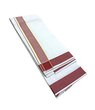 EXD704 Exclusive Dhoties Men's Traditional Pure Cotton Bleached White Dhoti With Cotton Color Border Size 9X5 (or) 4.15 Mtr Dhoti with 2.30 Mtr Angavastram