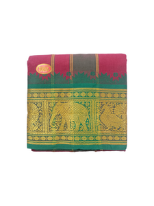 Exclusive Dhoties Men's Traditional Pure Cotton Dhoti With 7" inch Jacquard Polyester Border Color Dhoti Size 9X5 (or) 4.15 Mtr Dhoti with 2.30 Mtr Angavastram