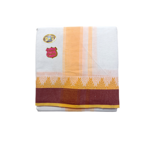 Exclusive Dhoties Pure Cotten Dhoti with 4" temple thalamboo polyester border in Size 9x5 (4.1 Mtrs Dhoti+2.5 Mtrs Angavastram