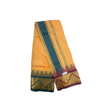 Exclusive Dhoties Traditional Art Silk Color Dhoties With 5" inch Jacquard Temple Tower Border Imitaion Silk size 10X6 (4.62 Mtr Dhoti with 2.77 Mtr Angavastram)