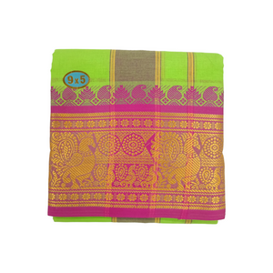 Exclusive Dhoties Men's Traditional Pure Cotton Dhoti With 7" inch Jacquard Polyester Border Color Dhoti Size 9X5 (or) 4.15 Mtr Dhoti with 2.30 Mtr Angavastram