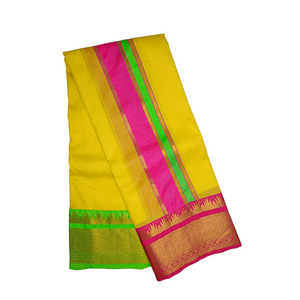 EXD763 Exclusive Dhoties Art silk embossed body design dhotie with 5" Temple tower border with size 4mtr dhoti + 2 mtr angavastram gamcha