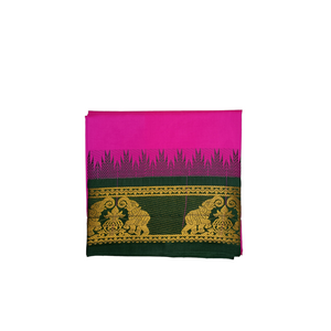 EXD762 Exclusive Dhoties Art silk dhoti with 5" Inch temple tower thalamboo border in size 2 mtrs (4 mulam Lungi size)