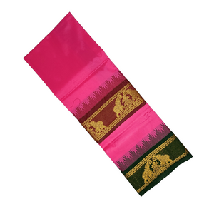 EXD762 Exclusive Dhoties Art silk dhoti with 5" Inch temple tower thalamboo border in size 2 mtrs (4 mulam Lungi size)