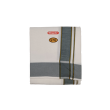 EXD769 Exclusive Dhoties Cotton dhoti with 3" small square button border in size 9x5(4Mtrs Dhoti + 2Mtrs Angavastram)