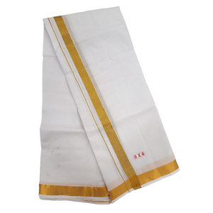 EXD777 Exclusive Dhoties Cotton dhoti with 1" gold border size and Angavastram Gamcha Size 9x5 ( 4Mtrs Dhoti+ 2Mtrs Angavastram)