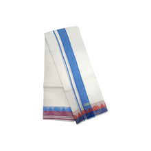 Exclusive Dhoties 75% Cotton White Dhoti with jacquard Border Size 9x5(4.1Mtrs Dhoti+2.5Mtrs Angavastram)