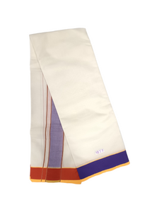 Exclusive Dhoties Half white pure cotton Dhoti with 2" plain polyester border Size 10x6 (4.62Mtr Dhoti +2.77Mtr Angavastram)