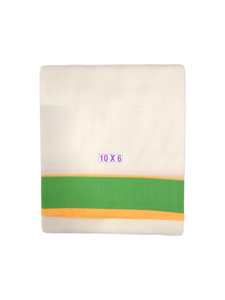 Exclusive Dhoties Half white pure cotton Dhoti with 2" plain polyester border Size 10x6 (4.62Mtr Dhoti +2.77Mtr Angavastram)