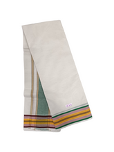 Exclusive Dhoties Half white pure cotton Dhoti with 3" polyester border Size 10x6(4.62Mtr Dhoti with 2.77Mtr Angavastram)