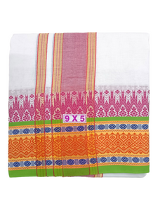 EXD744 Men's Traditional Cotton Dhoti With 6"inch Border Dhoti Size 10X6 (or) 4.62Mtr Dhoti with 2.77Mtr Angavastram