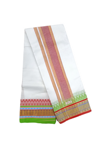 EXD744 Men's Traditional Cotton Dhoti With 6"inch Border Dhoti Size 10X6 (or) 4.62Mtr Dhoti with 2.77Mtr Angavastram