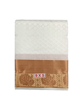 EXD803-Exclusive Dhoties Premium Art Silk Embossed Dhoti And Angavastram With Copper Border