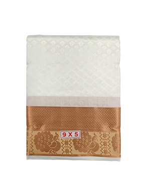EXD803-Exclusive Dhoties Premium Art Silk Embossed Dhoti And Angavastram With Copper Border