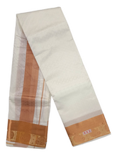 EXD803-Exclusive Dhoties Premium Art Silk Embossed Dhoti And Angavastram With Copper Border