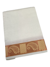 EXD803-Exclusive Dhoties Premium Art Silk Embossed Dhoti And Angavastram With Copper Border