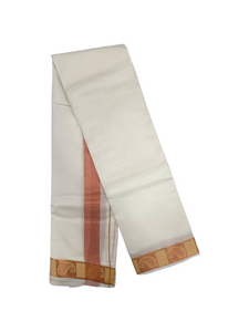 EXD803-Exclusive Dhoties Premium Art Silk Embossed Dhoti And Angavastram With Copper Border