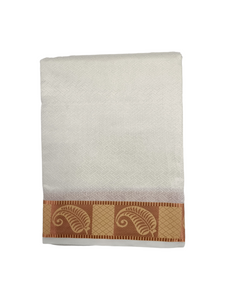 EXD803-Exclusive Dhoties Premium Art Silk Embossed Dhoti And Angavastram With Copper Border