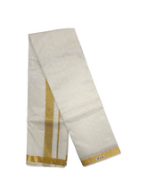 EXD803-Exclusive Dhoties Premium Art Silk Embossed Dhoti And Angavastram With Copper Border