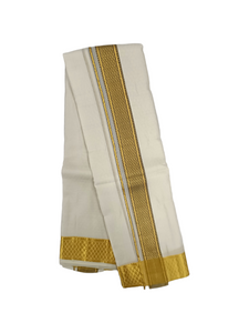 EXD806- Exclusive Dhoties Pure Silk Cream Colour Embossed Dhoti With Silk Mark Size 8 Mulam(3.60 Mtrs)