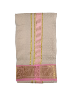 EXD805- Exclusive Dhoties Pure Silk Gold Tissue Embossed Dhoti With Silk Mark Size 8 Mulam(3.60 Mtrs)