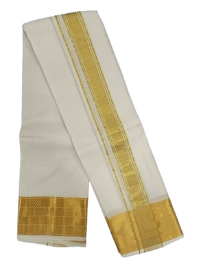 EXD806- Exclusive Dhoties Pure Silk Cream Colour Embossed Dhoti With Silk Mark Size 8 Mulam(3.60 Mtrs)
