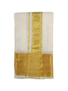 EXD806- Exclusive Dhoties Pure Silk Cream Colour Embossed Dhoti With Silk Mark Size 8 Mulam(3.60 Mtrs)