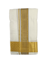 EXD806- Exclusive Dhoties Pure Silk Cream Colour Embossed Dhoti With Silk Mark Size 8 Mulam(3.60 Mtrs)