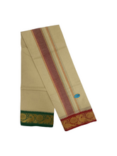 Exclusive Dhoties Men's Traditional Pure Cotton Dhoti With 3" inch Jacquard Polyester Border Color Dhoti Size 8 Mulam(3.60 Mtrs)