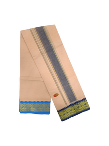 Exclusive Dhoties Men's Traditional Pure Cotton Dhoti With 3" inch Jacquard Polyester Border Color Dhoti Size 8 Mulam(3.60 Mtrs)