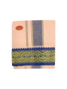 Exclusive Dhoties Men's Traditional Pure Cotton Dhoti With 3" inch Jacquard Polyester Border Color Dhoti Size 8 Mulam(3.60 Mtrs)