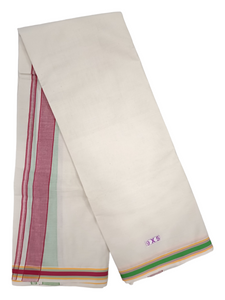 Exclusive Dhoties Half white unbleached cotton With 1" seer line Border Size (4Mtrs Dhoti 2 Mtrs Angavastram)