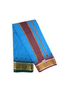 Exclusive Dhoties Traditional Art Silk Color Dhoties With 5" inch Jacquard Temple Tower Border Imitaion Silk size 10X6 (4.62 Mtr Dhoti with 2.77 Mtr Angavastram)