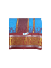 Exclusive Dhoties Traditional Art Silk Color Dhoties With 5" inch Jacquard Temple Tower Border Imitaion Silk size 10X6 (4.62 Mtr Dhoti with 2.77 Mtr Angavastram)