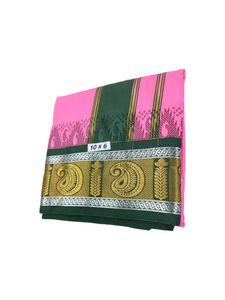 Exclusive Dhoties Traditional Art Silk Color Dhoties With 5" inch Jacquard Temple Tower Border Imitaion Silk size 10X6 (4.62 Mtr Dhoti with 2.77 Mtr Angavastram)