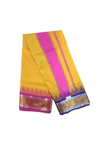 Exclusive Dhoties Traditional Art Silk Color Dhoties With 5" inch Jacquard Temple Tower Border Imitaion Silk size 10X6 (4.62 Mtr Dhoti with 2.77 Mtr Angavastram)