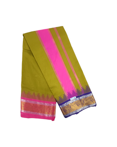 Exclusive Dhoties Traditional Art Silk Color Dhoties With 5" inch Jacquard Temple Tower Border Imitaion Silk size 10X6 (4.62 Mtr Dhoti with 2.77 Mtr Angavastram)