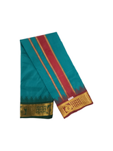 Exclusive Dhoties Traditional Art Silk Color Dhoties With 5" inch Jacquard Temple Tower Border Imitaion Silk size 10X6 (4.62 Mtr Dhoti with 2.77 Mtr Angavastram)