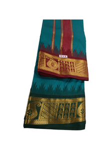 Exclusive Dhoties Traditional Art Silk Color Dhoties With 5" inch Jacquard Temple Tower Border Imitaion Silk size 10X6 (4.62 Mtr Dhoti with 2.77 Mtr Angavastram)