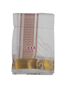 EXD813- Exclusive Dhoties Pure Silk Gold Tissue Embossed Dhoti With Silk Mark Size 8x4(3.60 Mtrs Dhoti+1.80 Mtrs Angavastram)